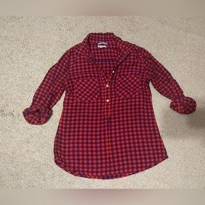 Merona Red and‎ black 3/4 sleeve plaid top size XS
